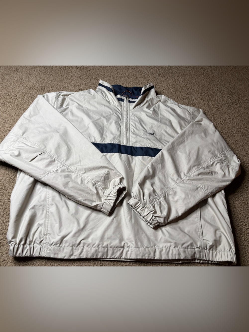 Dockers White Windbreaker with Navy Chest Stripe